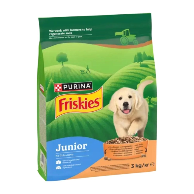 FRISKIES Junior száraz kutyaeledel csirkével, zöldségekkel és tejjel