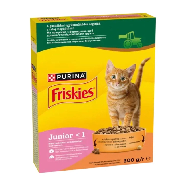 FRISKIES Junior macskaeledel csirkével és pulykával, tejjel és hozzáadott zöldségekkel