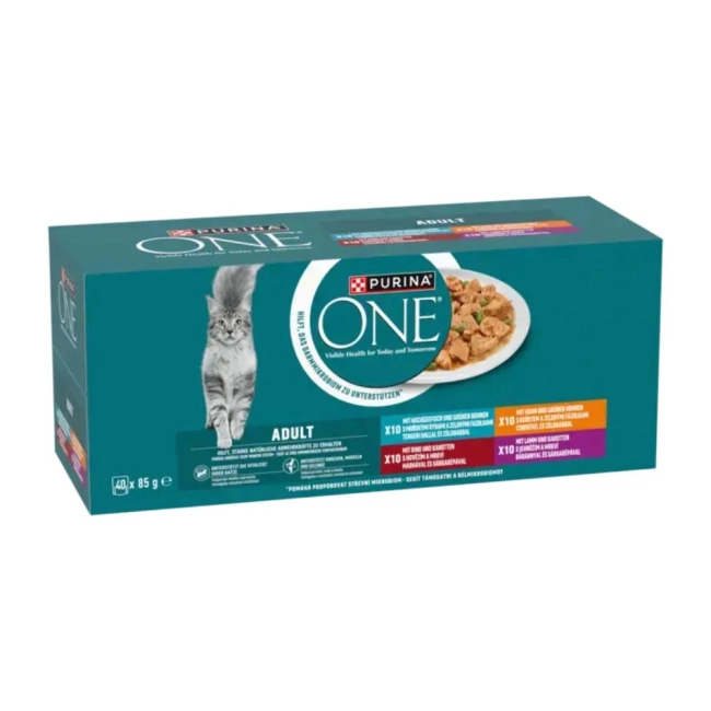 PURINA ONE Adult csirke/marha/bárány/ tengeri hal szószban nedves eledel (40x85g)