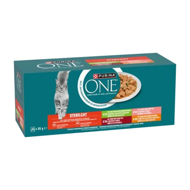 PURINA ONE STERILCAT Marha / lazac / pulyka / csirke nedves macskaeledel (40x85g)