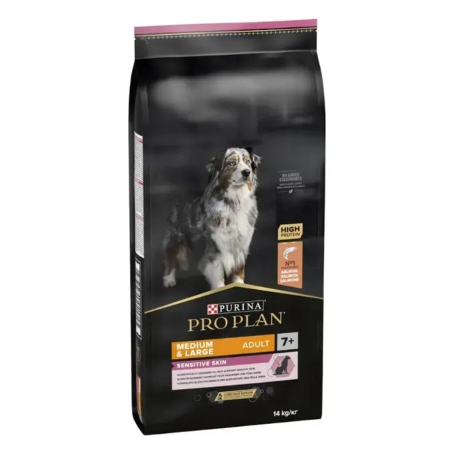 PRO PLAN Medium & Large Adult 7+ SENSITIVE SKIN lazacban gazdag szárazeledel (14 kg)